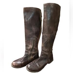 Bed Stu Ladies Size 8 Handmade Brown Leather Boots with Ankle Zip and Back Lace
